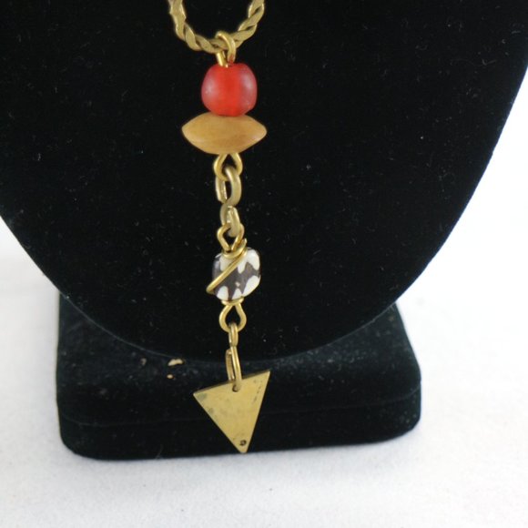 Unique African Geometric Brass and Beads Necklace - Picture 3 of 8